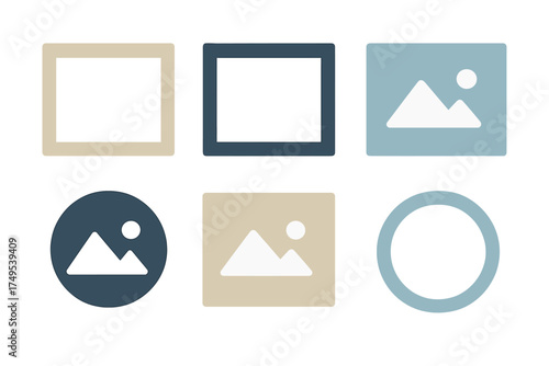 Minimalist set of six picture and photo frame symbols for modern user interfaces