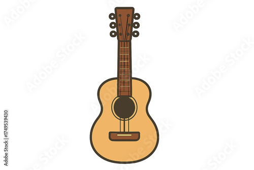 Stylized acoustic guitar musical instrument in flat design style with brown and beige colors