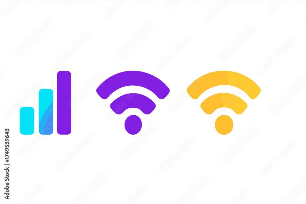 Obraz premium Modern gradient icons for wireless network and mobile cellular data signal strength