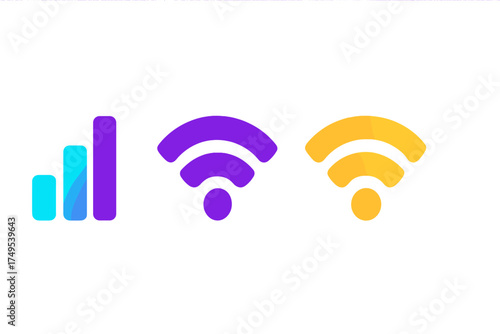Modern gradient icons for wireless network and mobile cellular data signal strength