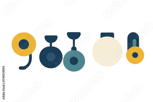 Modern geometric icons of various lighting fixtures and hanging hooks