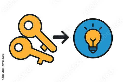 Golden keys unlocking bright light bulb idea concept for innovation