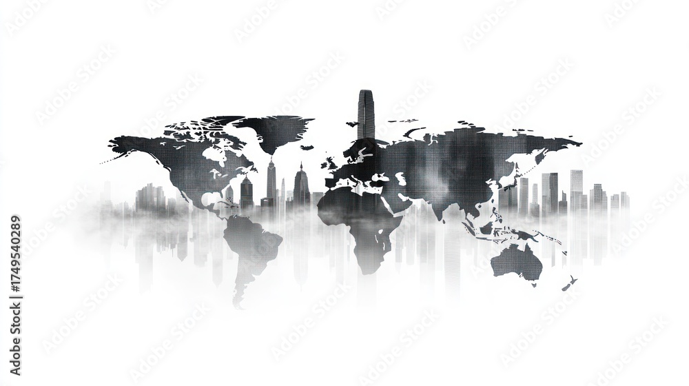 custom made wallpaper toronto digitalGlobal city skyline, world map background, urban development, futuristic concept, website banner