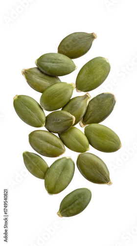 Fresh Green Pumpkin Seeds isolated on a transparent background