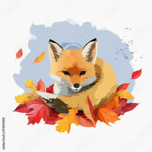 Schlafende Füchsin im Herbstlaub
