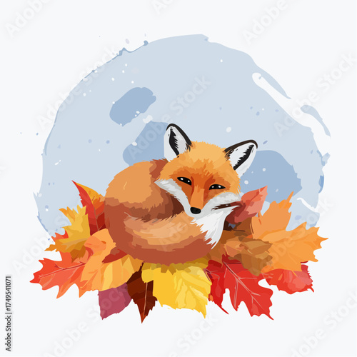 Schlafende Füchsin im Herbstlaub