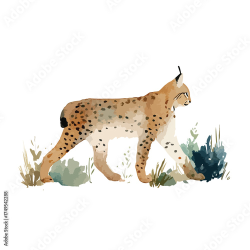 yuniazizah__watercolor_illustration_of_Lynx_walking_in_the_fo_dbabeaea-c66f-473f-98cb-d6da11f7154c_0