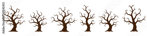 Colored spooky trees. Leafless tree icons isolated on white background. Vector illustration.