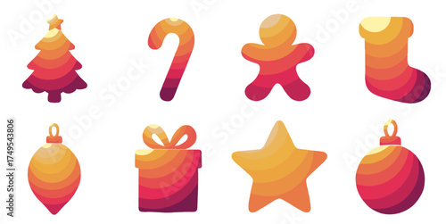 illustrated christmas icons with warm gradient in modern style