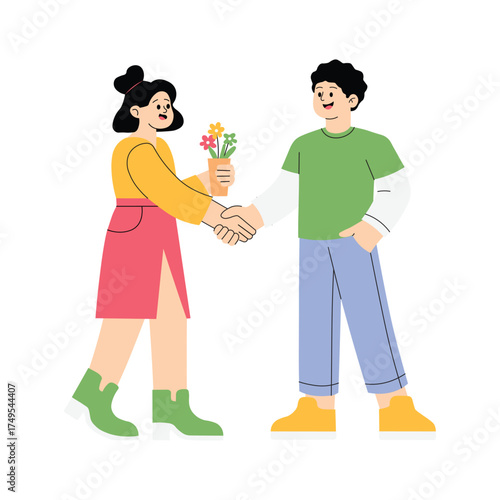 Welcoming new employee with friendly handshake illustration