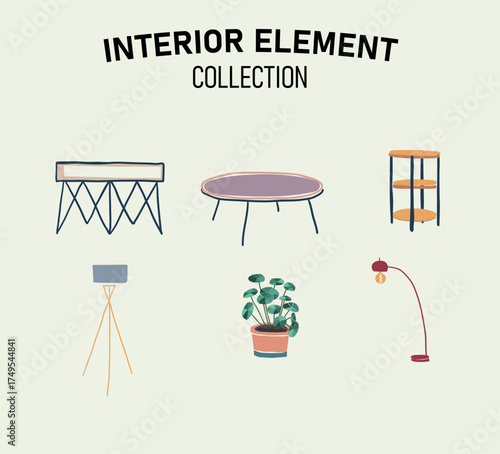 Hand-Drawn Interior Furniture and Home Decor Elements Collection