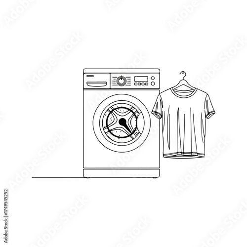 Washing machine with t-shirt on hanger nearby