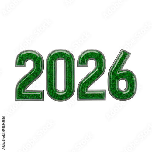 Green glitter 2026 shiny number text modern celebration design isolated on transparent background