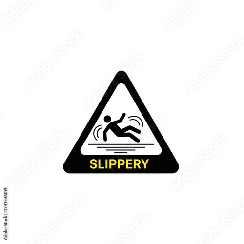 Slippery surface warning sign with a person falling.