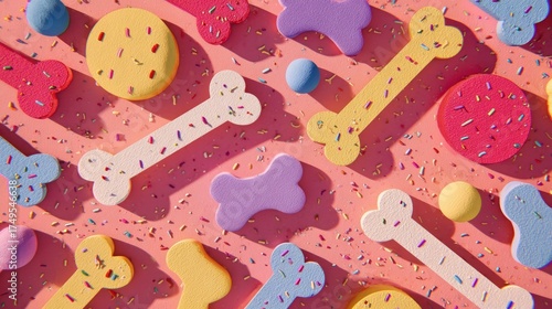 Wonder & Joy Lifestyle Colorful Dog Bone Confetti Pattern Background. AI generative