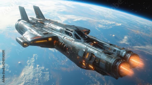 Wallpaper Mural A space ship soaring above the planet's surface with a hint of atmosphere and clouds Torontodigital.ca