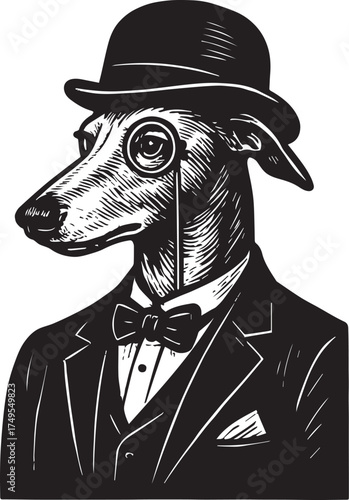 Greyhound dog dressed as a gentleman hand drawn vector illustration