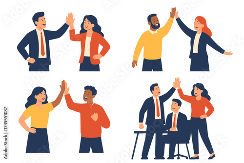 Diverse business colleagues celebrating success and achievement with high five gestures
