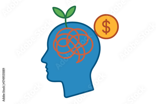 Conceptual illustration of financial thinking, personal growth, and complex mental processes