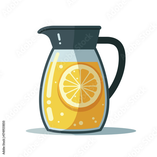 Refreshing lemonade pitcher isolated on white, featuring citrus slice. Lemonade pitcher holds fresh squeezed drink, a summertime beverage. Enjoy lemonade pitcher at party for celebration with friends.