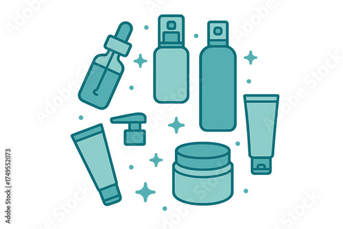 Assortment of cosmetic and beauty products for daily skin care and personal hygiene routine