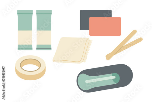 Professional waxing and hair removal supplies including applicators, strips, and sachets