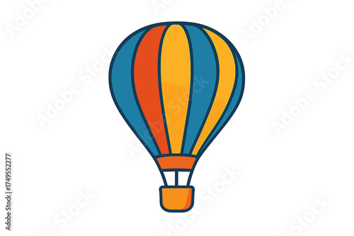 Colorful striped hot air balloon isolated on white background symbolizing flight and travel