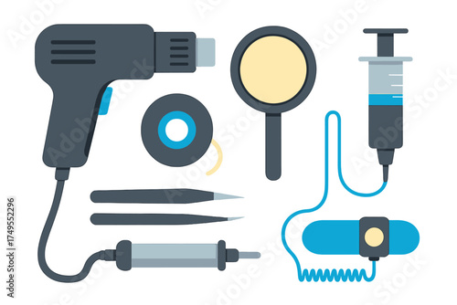Electronic repair tools set including soldering iron and heat gun