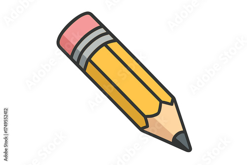 Classic yellow wooden pencil with pink eraser isolated on a white background