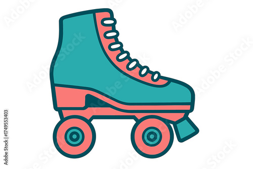 Vintage quad roller skate footwear design with bright teal and pink color palette
