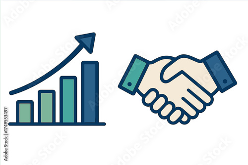 Growing bar graph and professional business handshake symbolizing partnership and agreement