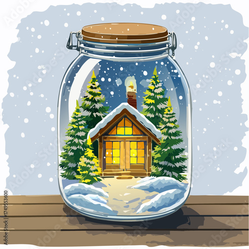 Aquarellbild: „Winterabend im Glas“