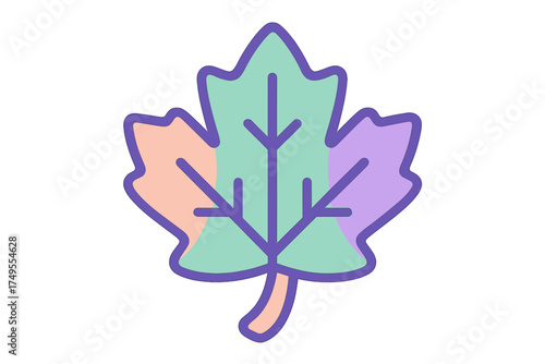 Stylized maple leaf icon in pastel colors with thick purple outline and prominent veins