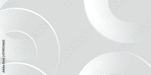 White geometric abstract background overlapping layers on bright space with line effect decoration. Circle style concept