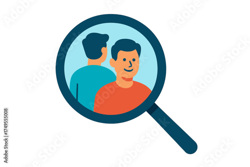 Magnifying glass focusing on two people representing human resources search and recruitment process