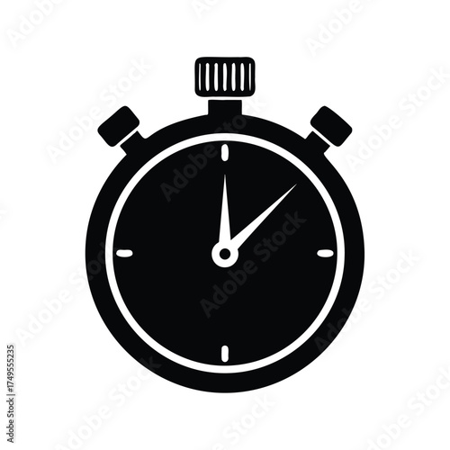 Black stopwatch icon with white hands timer clock