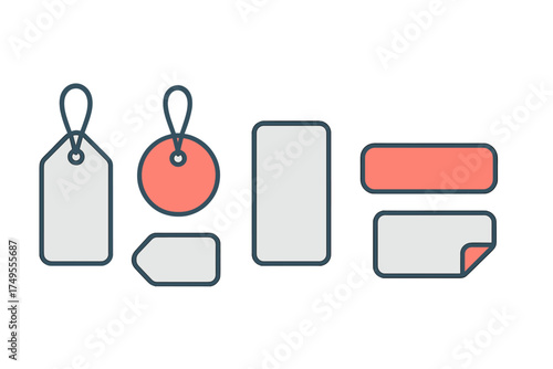 Blank price tags, sale labels, and promotional stickers collection for e-commerce marketing