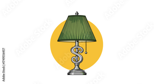 Elegant desk lamp with a green shade on a pedestal base.