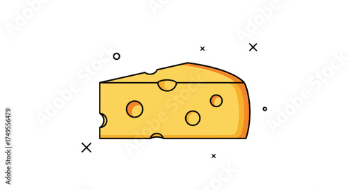 A delicious wedge of yellow swiss cheese with many holes.