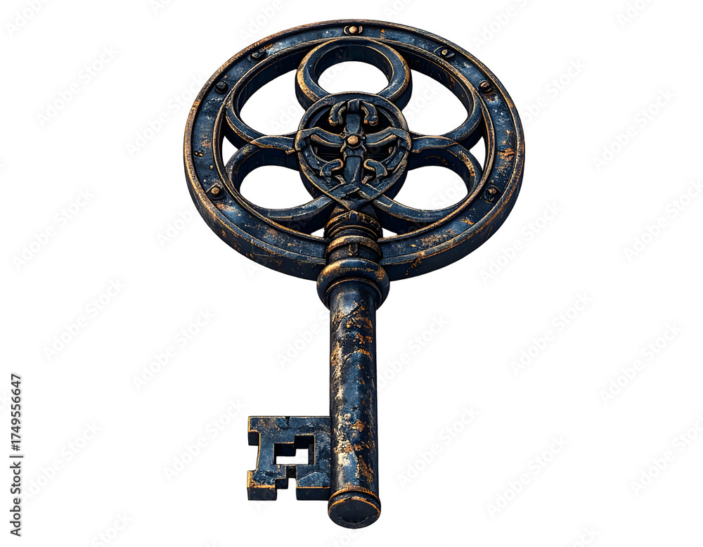Obraz premium Ornate Vintage Key on Black Background