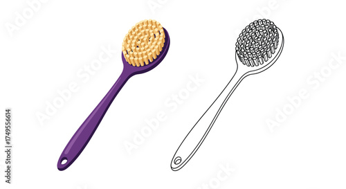 Exfoliating shower brush with a long handle for reaching your back.