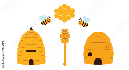 Sweet honeycombs and busy bees creating nature's golden treat.
