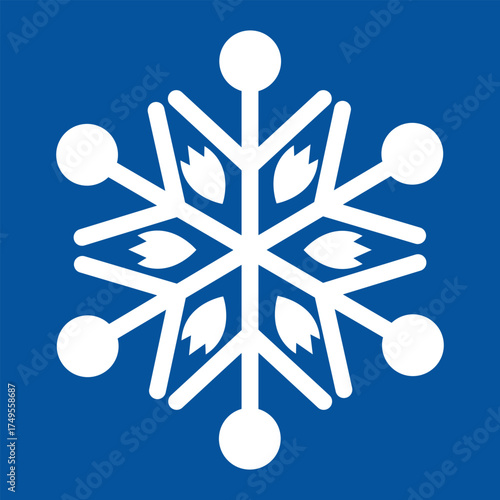 White snowflake icon centered on a solid blue background, simple and bold winter or cold weather symbol, ideal for icons, signage, web, apps, climate graphics, and seasonal decor, high resolution.