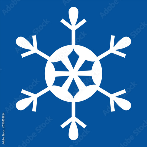 White snowflake icon centered on a solid blue background, simple and bold winter or cold weather symbol, ideal for icons, signage, web, apps, climate graphics, and seasonal decor, high resolution.