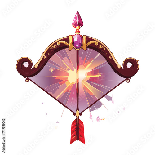 A magical archer's bow firing a glowing arrow with a shining diamond, a powerful fantasy weapon for a hero