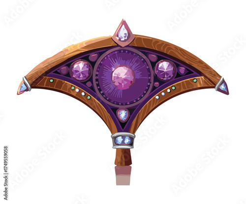 Ornate fantasy crown or royal brooch with a large purple amethyst gemstone and intricate golden details for a game
