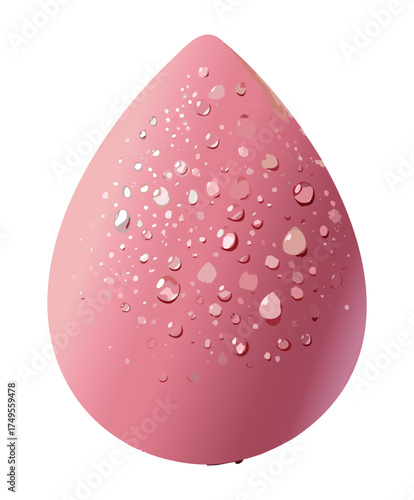 Dewy Pink Beauty Blender Sponge Covered in Water Droplets for Flawless Makeup Application