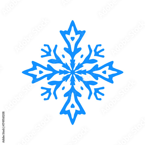 abstract geometric snowflake pattern in a bright blue hue on a clean white background