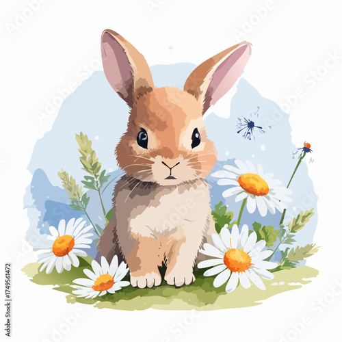 Hasenbaby auf der Blumenwiese