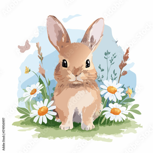 Hasenbaby auf der Blumenwiese